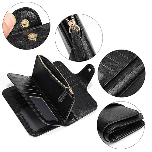 Uromee RFID Wallet for Women PU Leather Leaf Pendant Card Holder Phone Checkbook Organizer Zipper Coin Purse2
