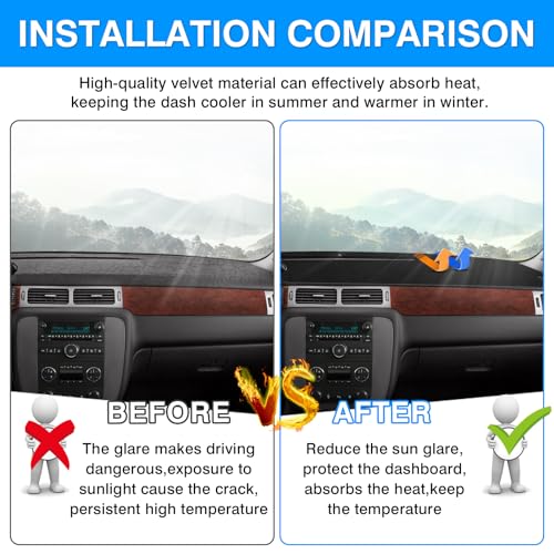 Image of Autorder Dashboard Cover Mat for 2007-2013 Chevy Silverado Sierra,2007-2014 Chevy Tahoe Suburban Denali Avalanche&GMC Yukon /XL Without Dash Speaker&Only One Glove Box Accessories Velvet Dash Cover