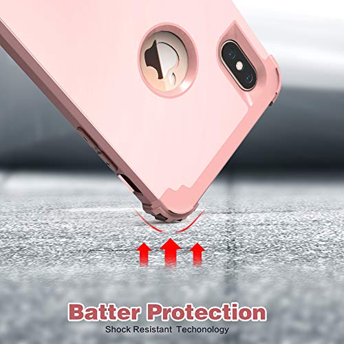 Idweel Iphone Xs Max Case With Tempered Glass Screen Protector, 3 In 1 Shock Absorption Heavy Duty Protection Hard Pc Cover Soft Silicone Bumper Full Body Durable Case, Rose Gold #TOP2