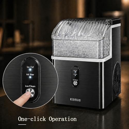 Image of Kismile Nugget Ice Maker Countertop, Sonic Ice Maker with 35Lbs /24H, First Ice in 7 Mins, 1.2L Water Tank, Ice Basket Holds 2.2Lbs, Self-Cleaning Pebble Ice Machine for Home Kitchen Office Bar(Black)