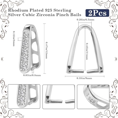 Beebeecraft STER-BBC0007-23-US 1 Box 2Pcs Ice Pick Pinch Bails Rhodium Plated 925 Sterling Silver Snap On Bails Jewelry Clasp Connector thumb #1