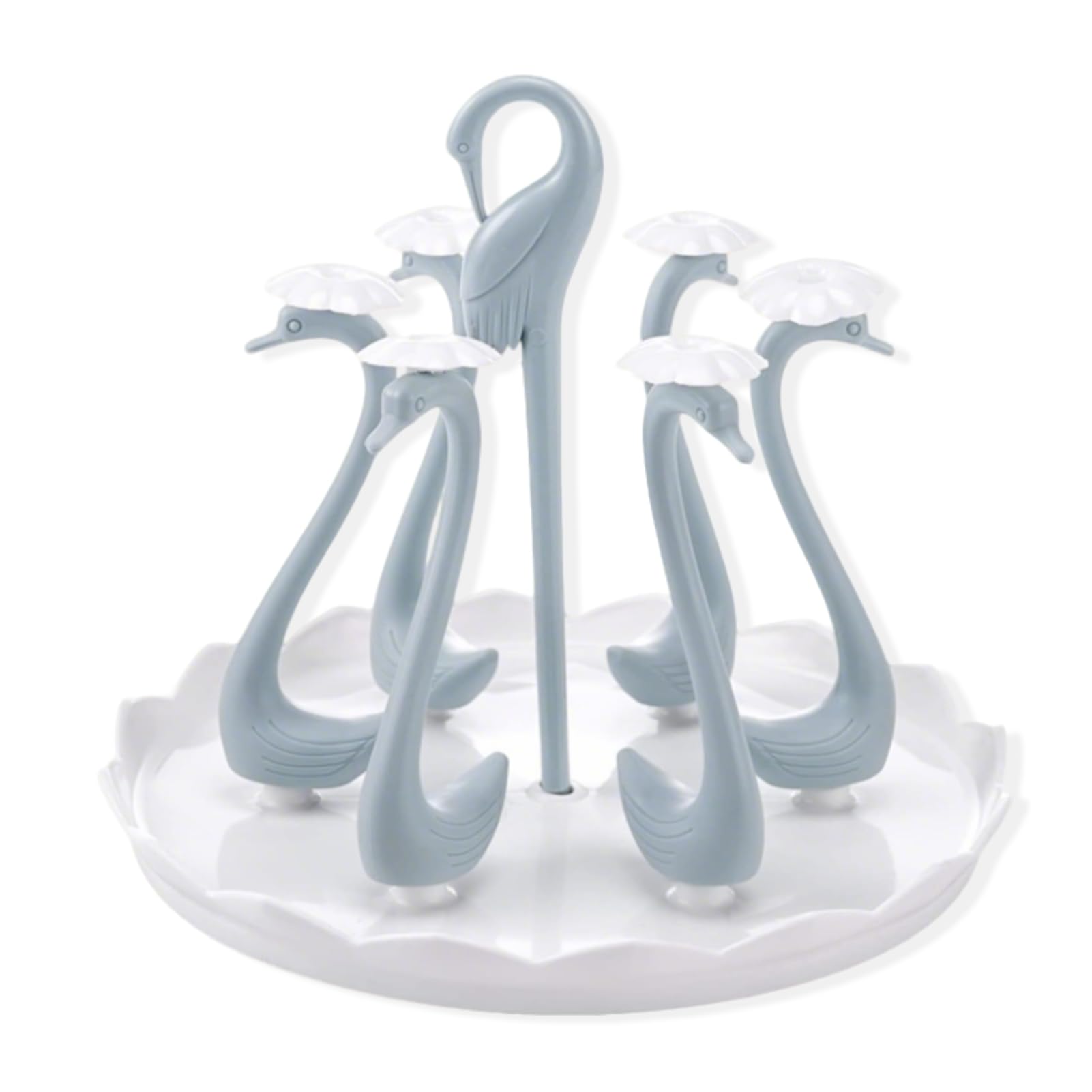 Tomedny Cup Drying Rack, Bottle Drainer Stand Swan Head Plastic Bag Dryer Rotatable Draining Rack with 6 Holder for Kitchen Countertop (Blue)