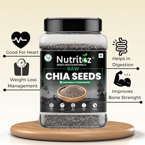 Image of Nutritoz Chia Seeds 1Kg Weight Loss Management with Omega 3, Fiber Rich in Calcium, (1000 g)