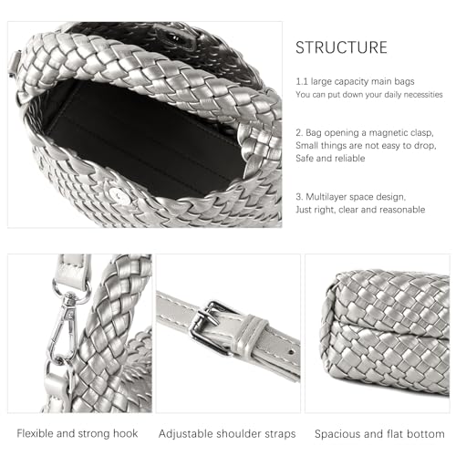 Image of Woven Crossbody Bag Small Tote Cute Purse for Women,Top Handle Handbag Pu Leather Shoulderbag with Detachable Strap