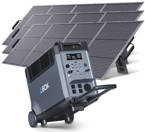 Image of ABOK Ark3600 Portable Power Station with 3x200W Solar Panels, 3840Wh LiFePO4 Battery, 3600W AC Output, Expandable to 11520Wh, 15 Outlets, Solar Generator for Home Backup, RV, Camping, Emergencies