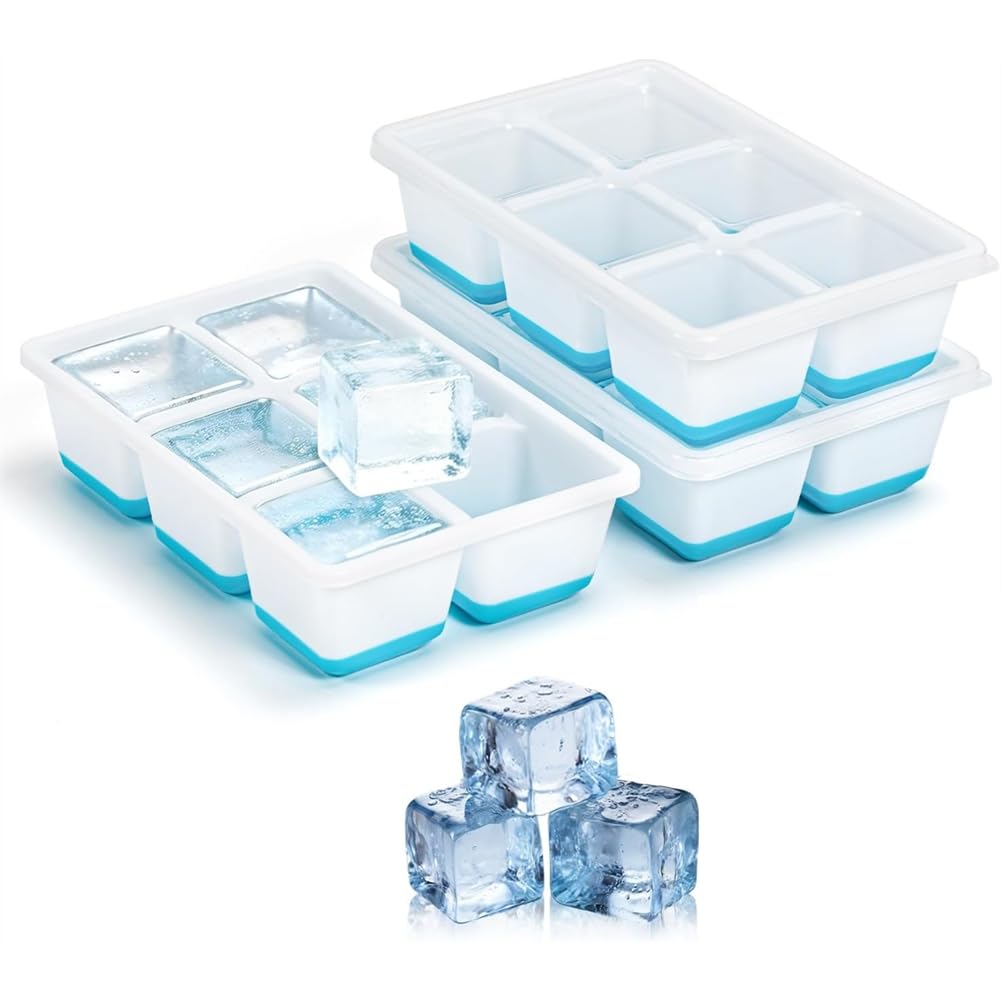Hndhbfgrt 3 Pack Making Ice Block Molds Tray with Lid, Large Big Square Ice Maker for Whiskey, Cocktails & Drinks