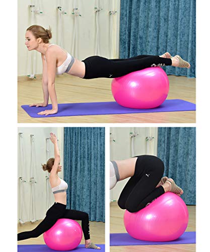 Thickening Total Body Balance Ball Kit - Includes Anti-Burst Stability Exercise Yoga Ball, Workout Program- 26 inch Pink