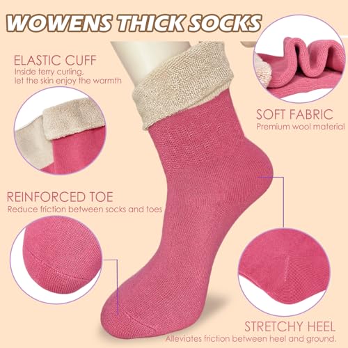 Image of VoJoPi Winter Thermal Socks for Women - 5 Pairs Thick Warm Ladies Cozy Wool Crew Boot Socks, US 5-10