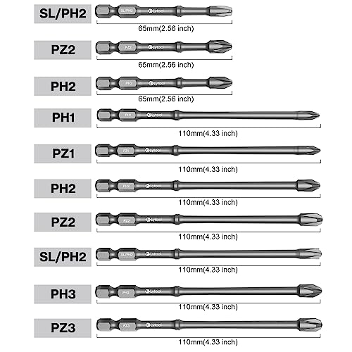 Lytool 10pcs Screwdriver Bit Set Extra Hard (SL/PH2, PH1, PH2, PH3, PZ1, PZ2, PZ3) - Image 2
