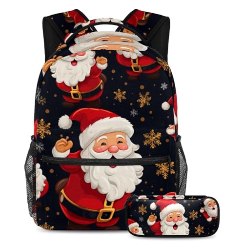 Sac à dos 2 pièces grande capacité motif Père Noël pour étudiants, adolescents et voyage