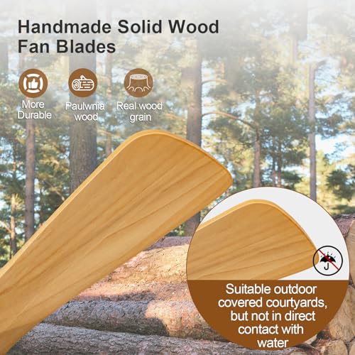 Image of 36 Inch Outdoor Ceiling Fans with Lights and Remote Control, Dimmable 3 Blades Wood Outdoor Ceiling Fans for Patios White Natural Wood Bedroom Ceiling Fan with Light, Wall Switch