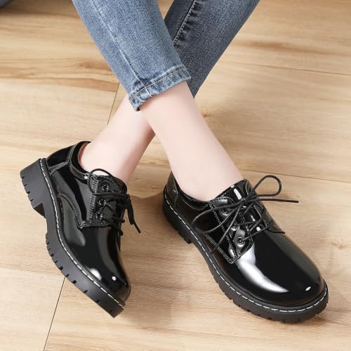 Image of Women Oxford Shoes Plain Toe Lace Up Non-Slip Platform Dress Shoes
