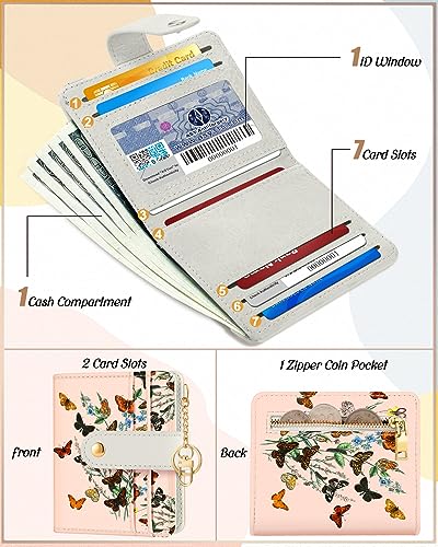 Image of Bistup Small Card Wallet for Women with Keychain, Butterfly | Clear ID Window, Compact Design for Daily Carry, Durable Material, Sturdy Keychain, Aesthetic