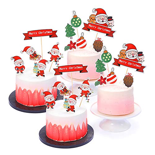 ANTOPM Navidad Cupcake Toppers,Decoración para Pastelesde de Navidad Feliz Navidad Palillo de Dientes Banderas para Decoraciones de Pastel de Navidad Fiesta,4 Paquetes