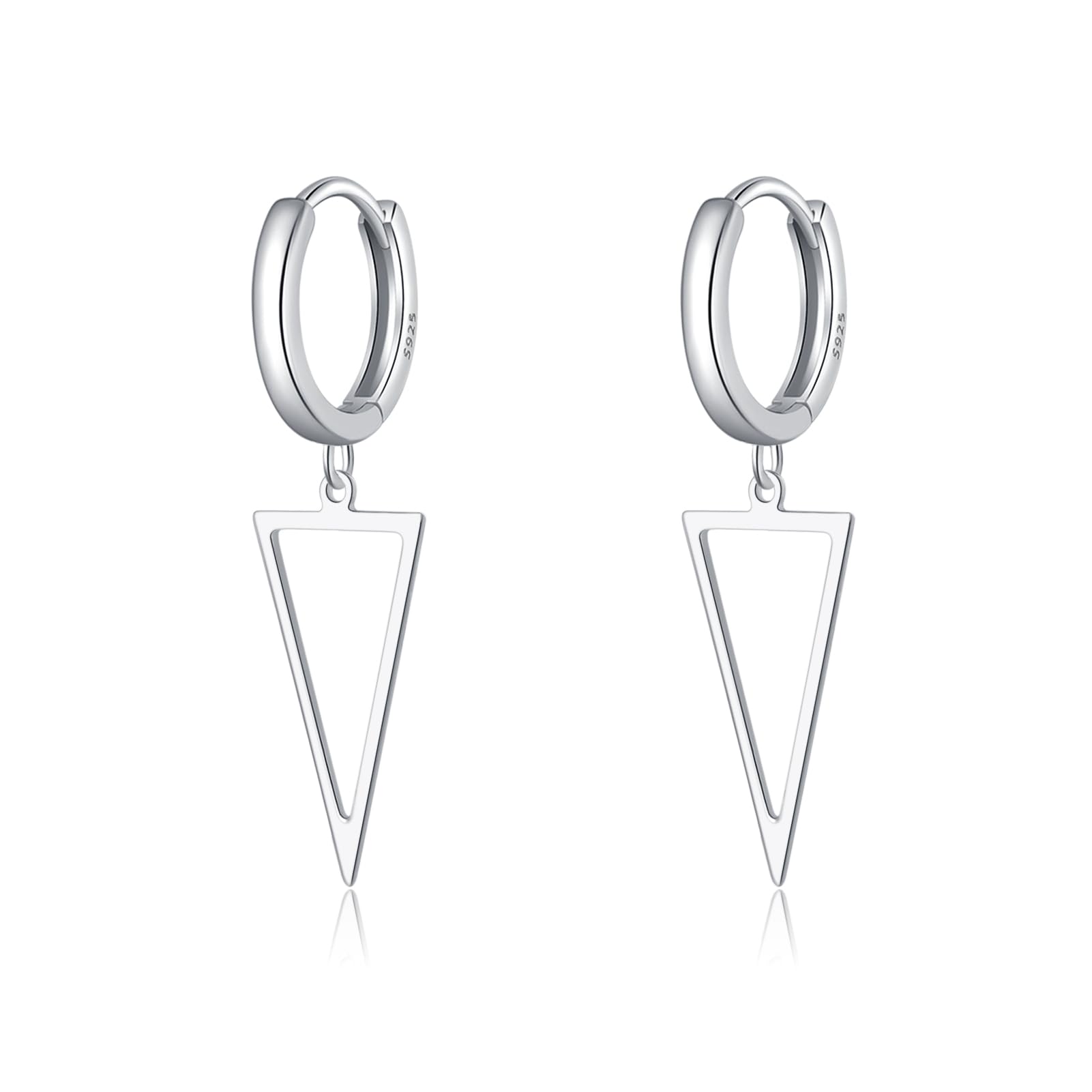 SLUYNZ 925 Sterling Silver Triangle Dangle Earrings for Women Teens Simple Geometric Dangle Earrings Minimalist Hoop Earrings Drop