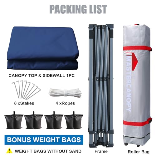 Image of MASTERCANOPY 12x12 Durable Pop Up Canopy Tent with 1 Sidewall, Navy Blue