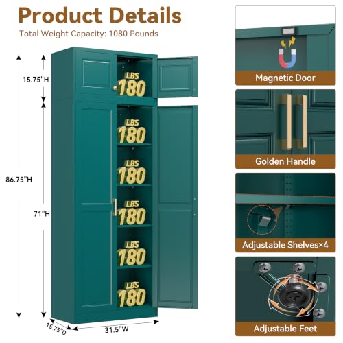 Image of Polup 86 inch Tall Metal Kitchen Pantry Storage Cabinet with Doors and Shelves