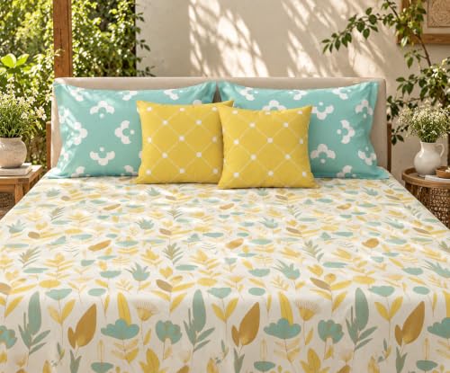 Image of Urban Space 144 TC Divine 100% Cotton Bedsheet for Double Bed with 2 Pillow Covers and 2 Cushion Covers, Queen Bedsheet (Size 90 x 100 inches, Mist Mint Green, Double)