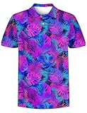 RAISEVERN Boys Hawaiian Shirt Golf Polos Shirts Size 10-12 Collared Performance Neon Leaf Tops Kids Dry Fit Short Sleeve