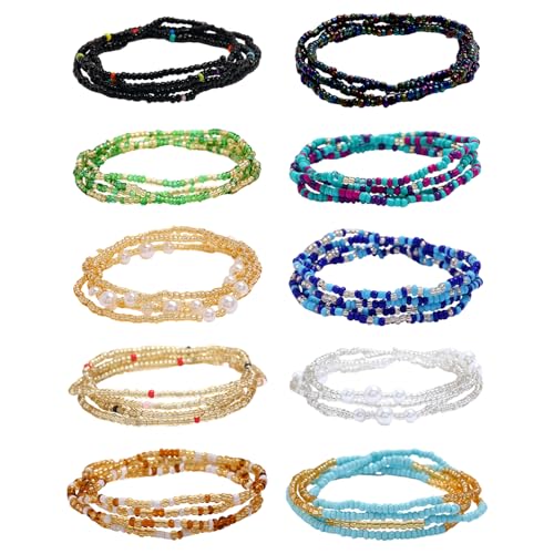 10 Chaînes De Taille Pour Femmes, Perles Élastiques, Ventre, Danse Du Ventre D'Été, Chaîner,...