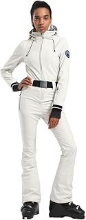 GSOU SNOW Womens Ski Suit One Piece Jumpsuit Snow Jacket Waterproof | 15K Waterproof,10K Breathable,Insulation,Slim Fit,Removable Hat,Detachable Elastic Waist Belt,Powder Gaiters