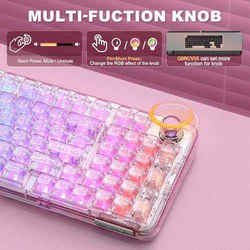 Image of YUNZII X98 QMK /VIA Wireless Mechanical Gaming Keyboard, Tri-Mode BT5.0 /USB-C /2.4GHz Hot-Swap Keyboard, Pre-Lubricated Switches, RGB Backlight (Pink, Crystal Switch)