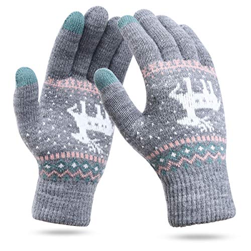 ECOMBOS Touchscreen Handschuhe Damen - Winter Warm Handschuhe Touch Screen Fleecefutter Fäustlinge Strickhandschuhe Weihnachten Geschenke für Damen Mädchen Cover