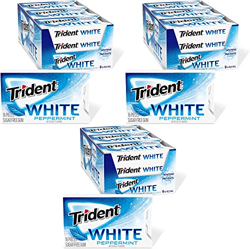 Trident White Peppermint Sugar Free Gum, 9 Packs of 16 Pieces (144 Total Pieces) Set of 3