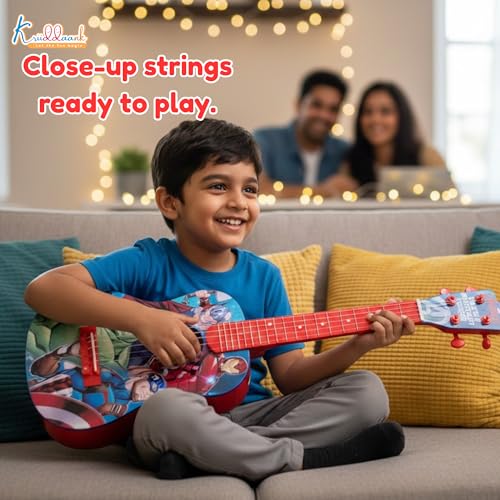 Image of Marvel Avengers Theme 4-String Guitar Toy for Kids (Big)-Educational Musical Instrument for Toddlers & Children,Safe & Lightweight Fingerstyle Play, Ideal Gift for Boys & Girls 3+ Years,Red