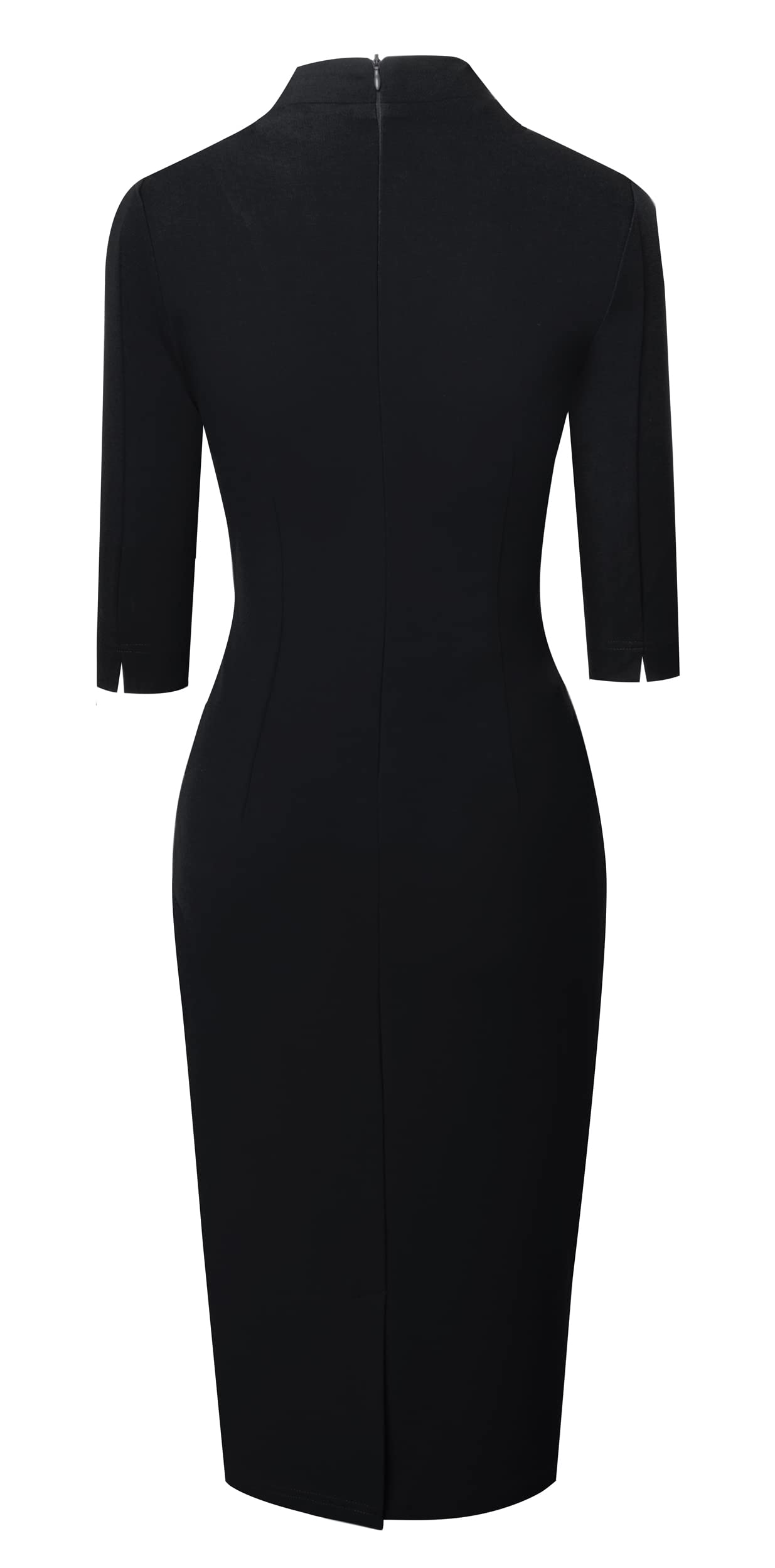 Homeyee Elegancka damska sukienka, z dekoltem w serek, rękawy 3/4, koktajlowa, retro, bodycon, sukienka ołówkowa, biznesowa, midi, sukienka kopertowa, B760
