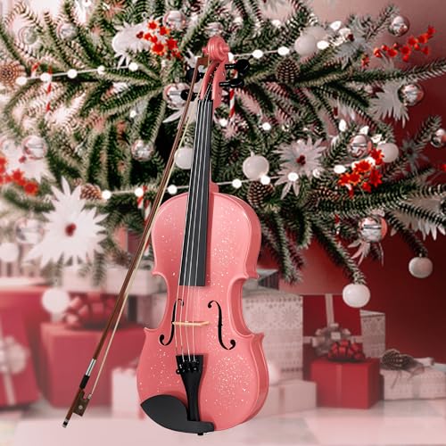Image of Poseidon Violin for Beginner, Pink Violin Set with Acoustic Violin Fiddle for Students Violin Starter Kit /Hard Case, Bow, Rosin, Horse Bridge, Extra Strings, Shoulder Rest, Tuner, Instruction Manual