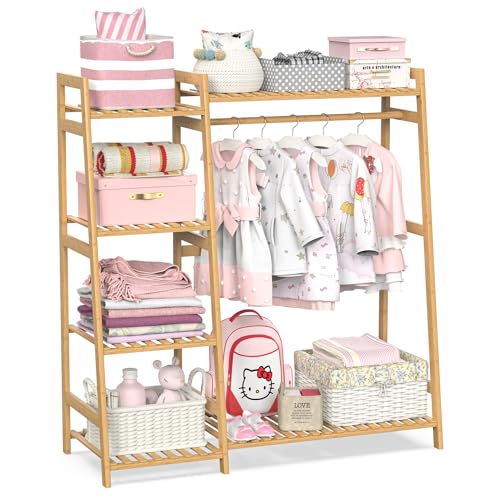 BAMBOOHOMIE Kids Clothing Rack with Shelves