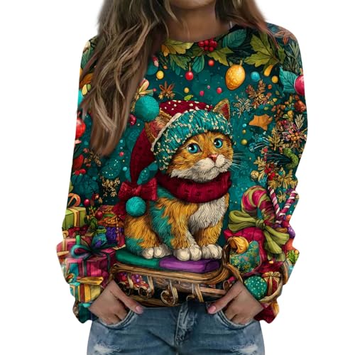 Christmas Pullover Damen Weihnachtssweatshirt Familien Weihnachtsbluse Lustig Párchen Long Weihnachtsshirt Damen Lustig Langarm Sexy Rentier...