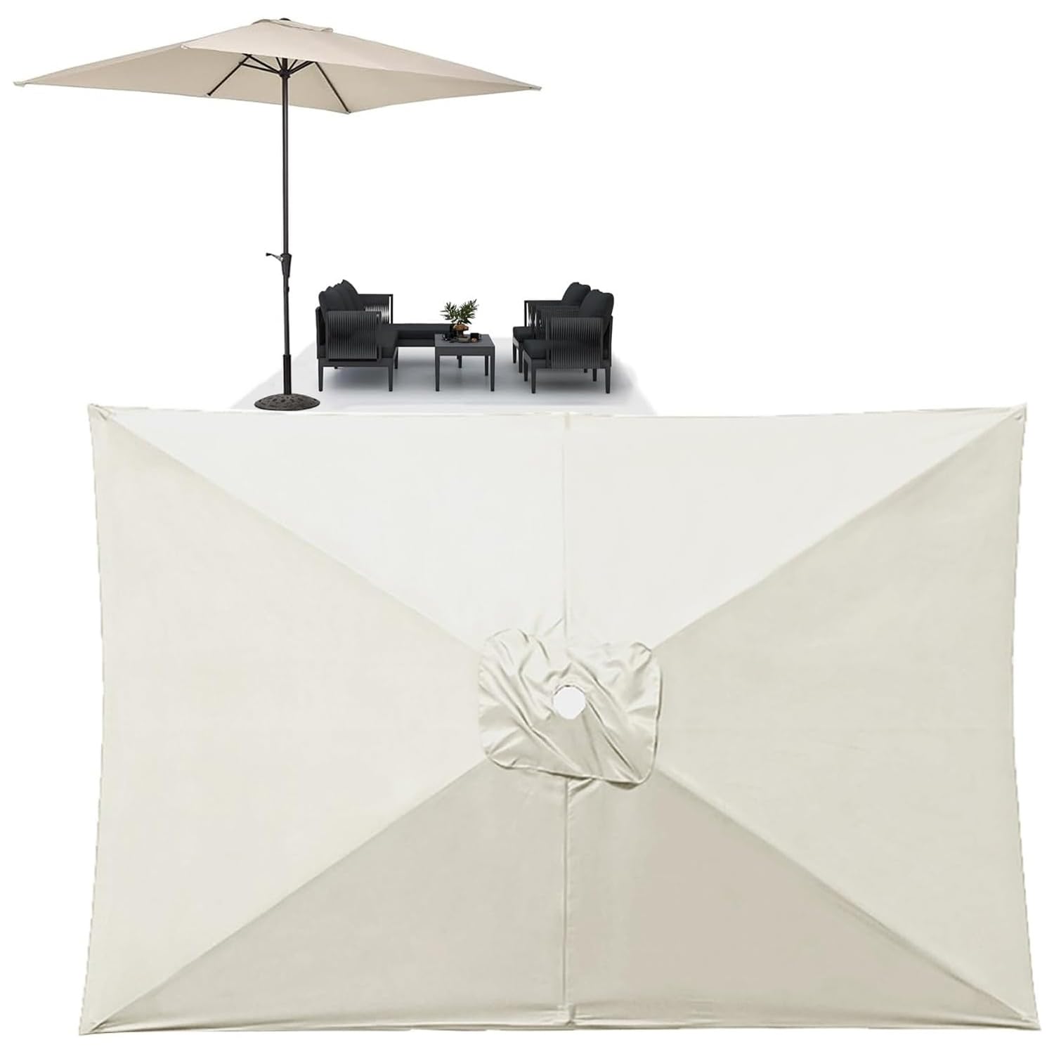 Generico Esterni Da Giardino Telo Di Ricambio Per Ombrellone, 2x2m 3x2m 3x3m 6 Stecche, Rettangolo Piazza Telo Di Ricambio Per Ombrellone Da Esterno, Copertura Per Terrazza Giardino (Beige, 3x2m)
