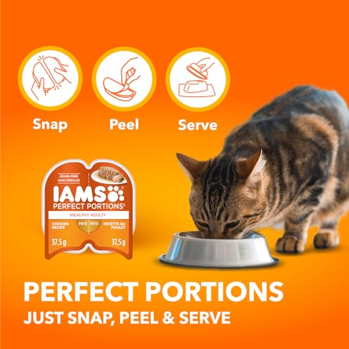 IAMS Perfect PORTIONS Healthy Adult Wet Cat Food Paté - Chicken and Salmon, 12CT Multipack, 75g Tray image 7