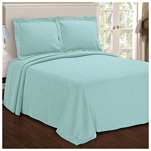 Image of BNM Oversized Paisley Matelasse Cotton Bedspread, Jacquard Weave, Soft and Breathable, All-Season, Cozy and Lightweight, Perfect for Master or Guest Bedroom, Matching Pillow Shams, Aqua, King