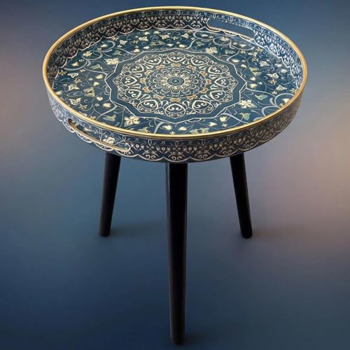 Simmer Stone - Lot de 2 tables d'appoint rondes d'extérieur avec 3 pieds en bois détachables, table polyvalente, parfaite pour table ronde de café, thé et...