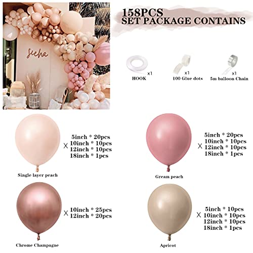 Ysf 158Pcs Dusty Rose Pink Balloon Garland Kit Arch With Gream Peach, Peach, Apricot,And Chrome Champagne Balloons Neutral Decorations For Baby Bridal Shower, Birthday Party Ballon Wall #TOP2