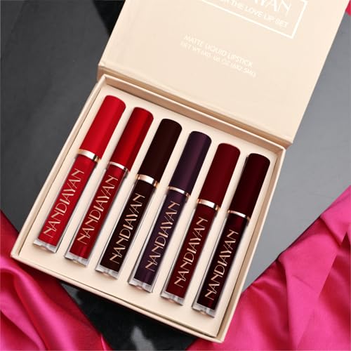 Image of Nandiayan Matte Liquid Lipstick Set of 6 (21 ml)| Wine & Brown lipstick Shades | Waterproof Long-Lasting Smudge-Proof Lipsticks | Highly Pigmented & Perfect Liquid Lipstick gift set for women (Set D)