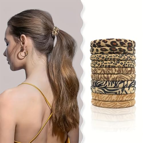 10pcs Women Leopard Print Elastic Hair Ties, High Stretchy No-Damage, Fashion Versatile Elegant Minimalist Hair Accessories For Daily, Casual, Party, Work, Travel, Hairstyle Decor
