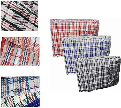 KAV Pack of 3 Extra Large Plastic Ziplock Laundry Bag- Large Capacity Storage Organiser, Reusable and Foldable Shopping Bag with Comfortable Handle for Clothes, Shoes, Bedding, Grocery (80x60x28 cm)