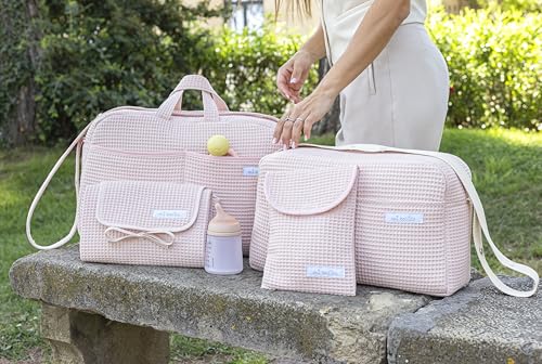Miniatura 8 de Mi Bollito - Pack Esencial Para Mamás, Papás Y Bebés: Bolsa De Maternidad, Bolso De Paseo, Cambiador Portátil Y Organizador De Pañales Y Toallitas. Fabricado En España. Rosa Claro