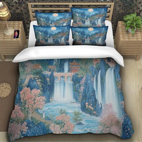 Housse de couette montagne 200x200 en microfibre imprimée 3D avec taies
