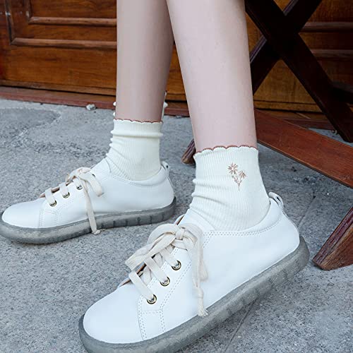 Mcool Mary Women's Ruffle Socks,Casual Cute Flower Embroidered Ankle Socks Breathable Cotton Knit Lettuce Crew Frilly Socks For Women 6 Pack #TOP3