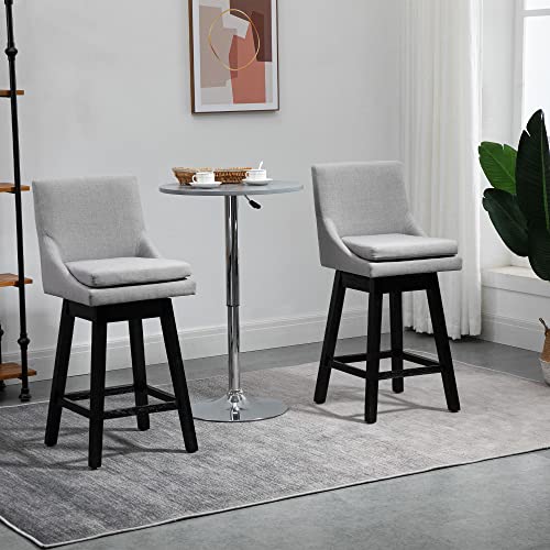 Homcom 28" Set Of 2 Swivel Bar Height Bar Stools, Armless Upholstered Barstools Chairs With Soft Padding Cushion And Wood Legs, Light Grey #TOP1