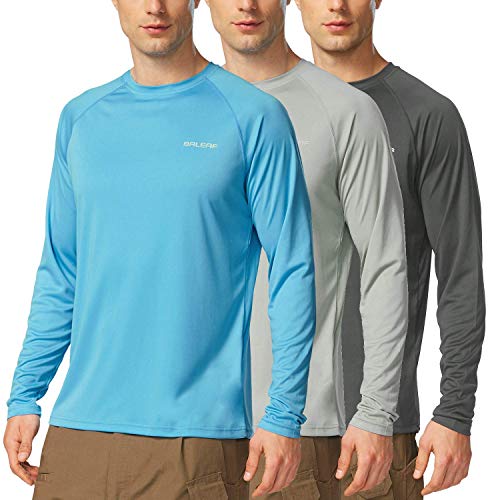 BALEAF 3-Pack Men's UPF 50+ Sun Protection Shirts Long Sleeve SPF T-Shirts Lightweight Fishing Hiking