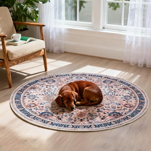 Tapete redondo Boho azul clásico 91 cm lavable antideslizante miniatura 6