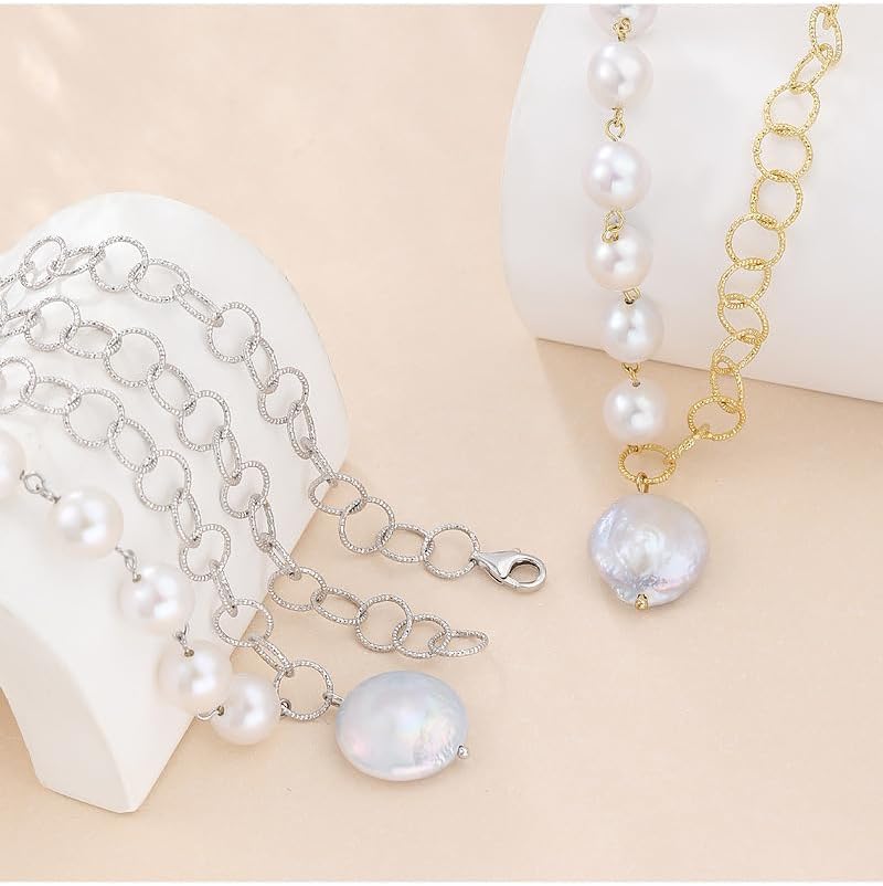 NONNYL Pearl Necklace for Women Gifts Sterling Silver Genuine White Freshwater Cultured Pearls Pendant Necklaces- Christmas Gifts for Mom Wife Girlfriend Her, Anniversary Birthday Fine Jewelry NO25192