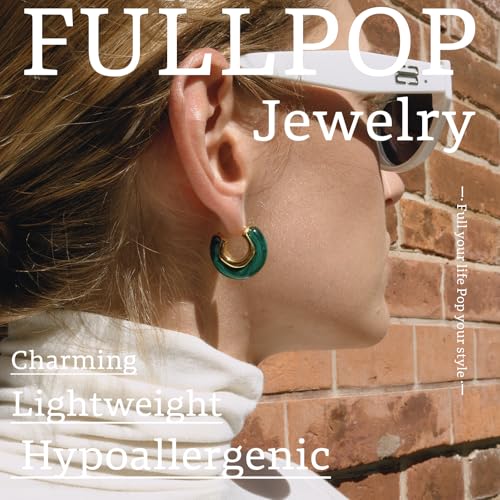Image of Fullpop Vintage Earrings for Women, Chunky 14K Gold Plated Resin Hoop Earrings Lightweight Hollow Drop Earrings Hypoallergenic Earrings for Women Vintage Anthropologie Jewelry Gifts for Women