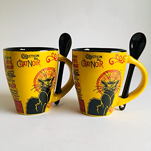 Lot de 2 tasses Paris Tour Eiffel avec cuillere - motif Chat Noir 1889